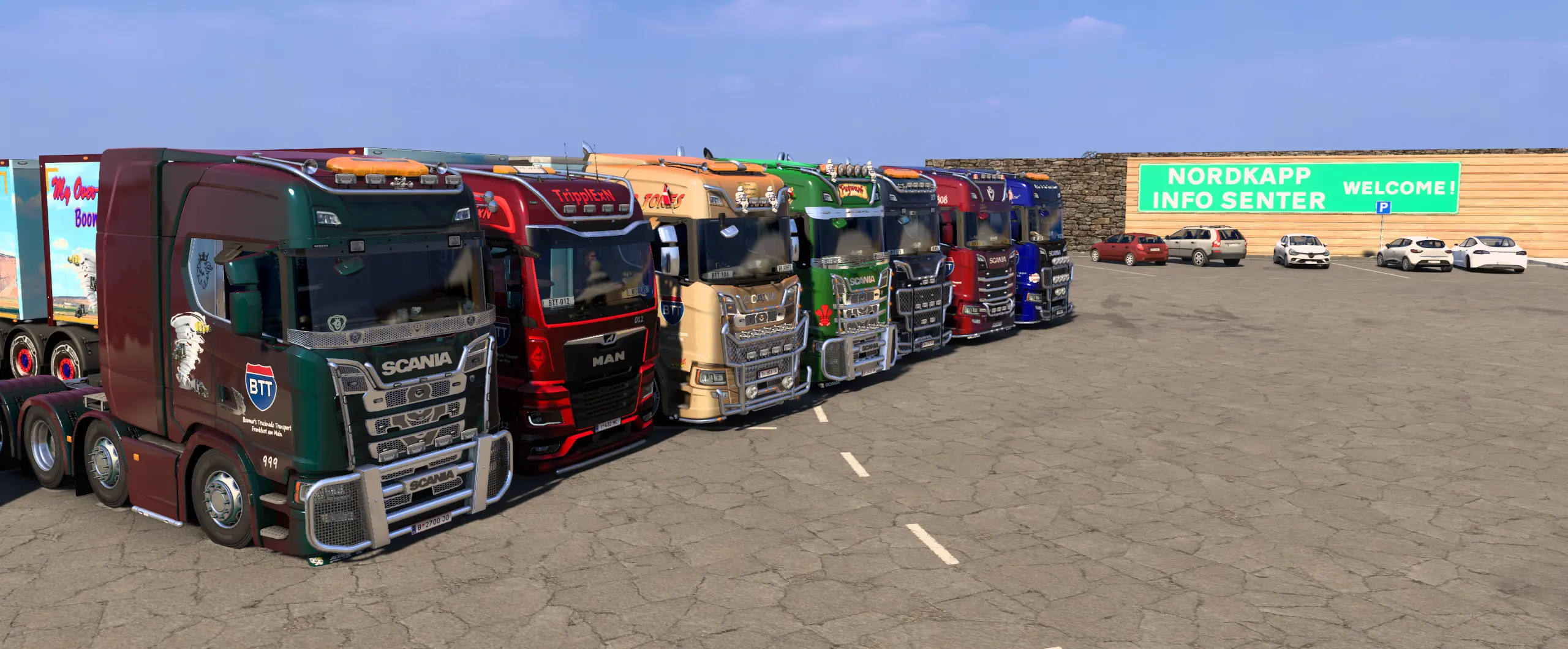 Euro Truck Simulator 2 post-convoy lineup with Pugwash, Dr Jones, TripplExN, lobo1g, Drive1808, and Boomer